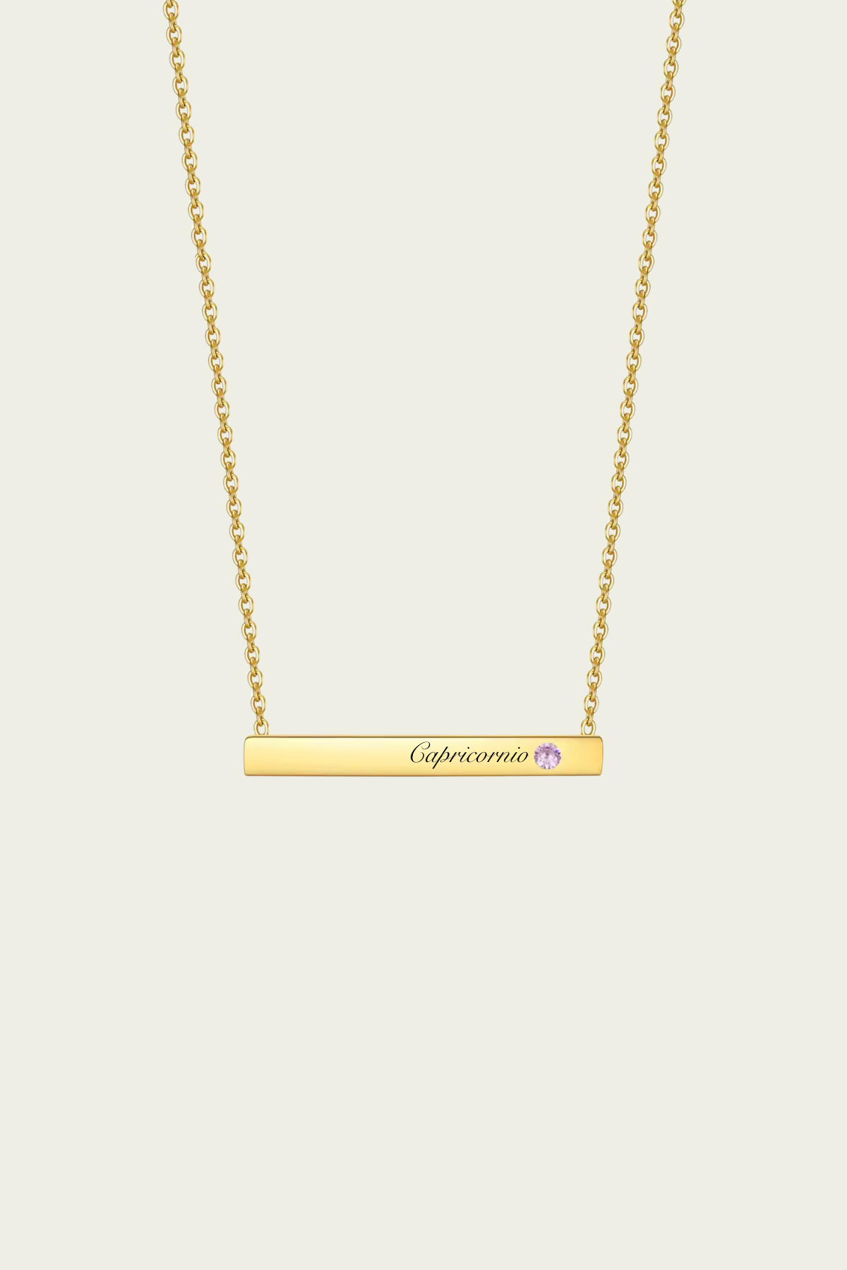 Bar Tag Necklace – Engraved (Lilac Zircon)