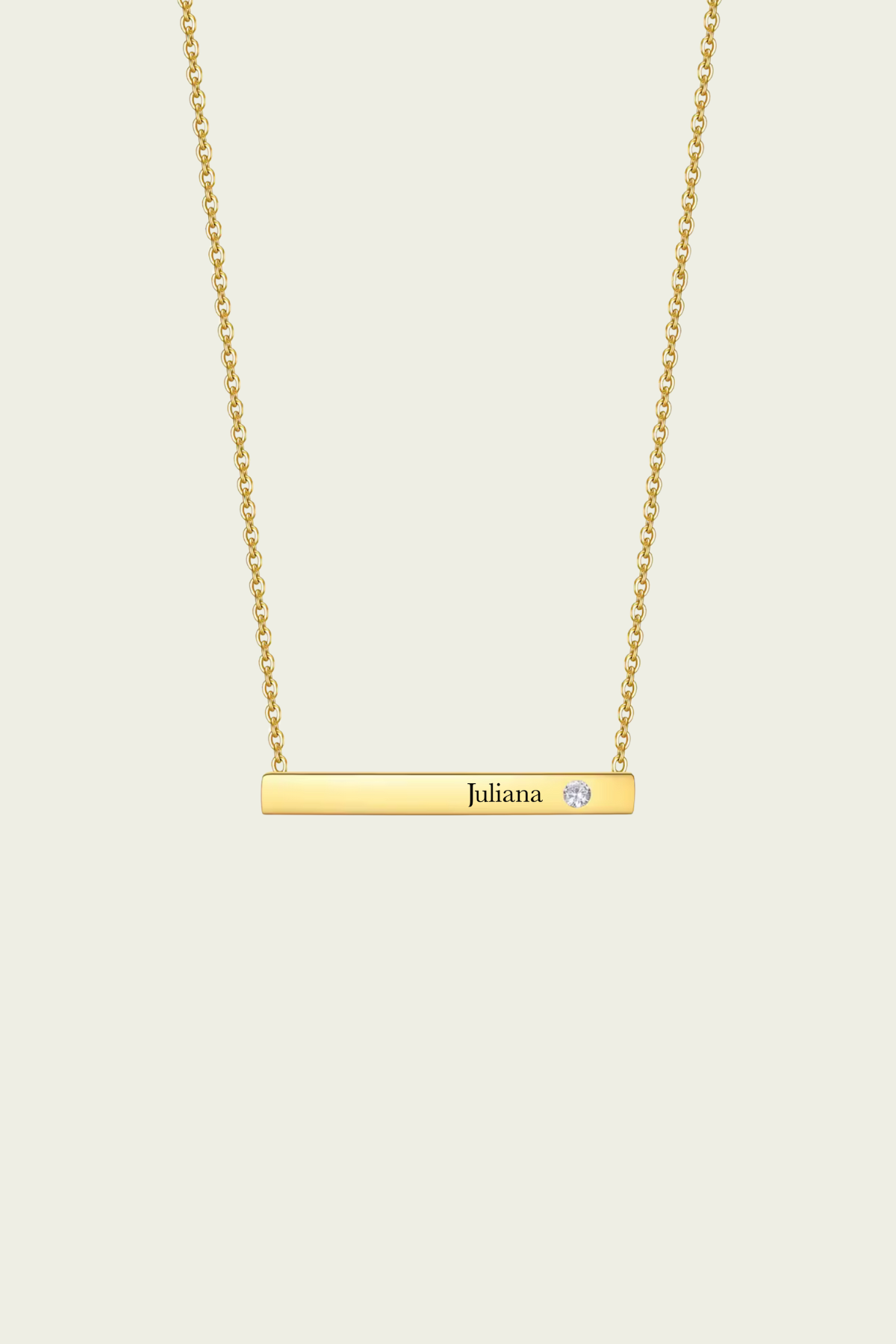 Bar Tag Necklace – Engraved (White Zircon)