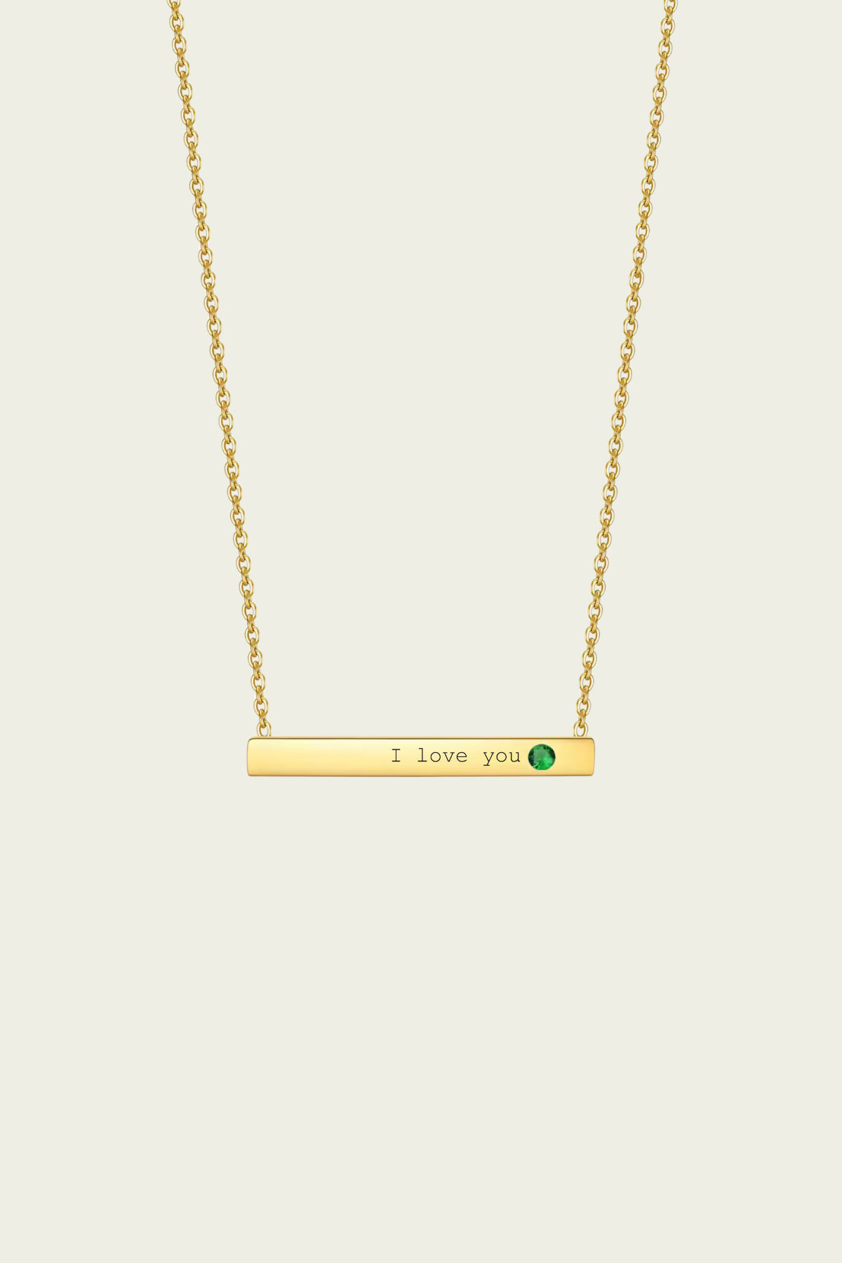 Bar Tag Necklace – Engraved (Green Zircon)