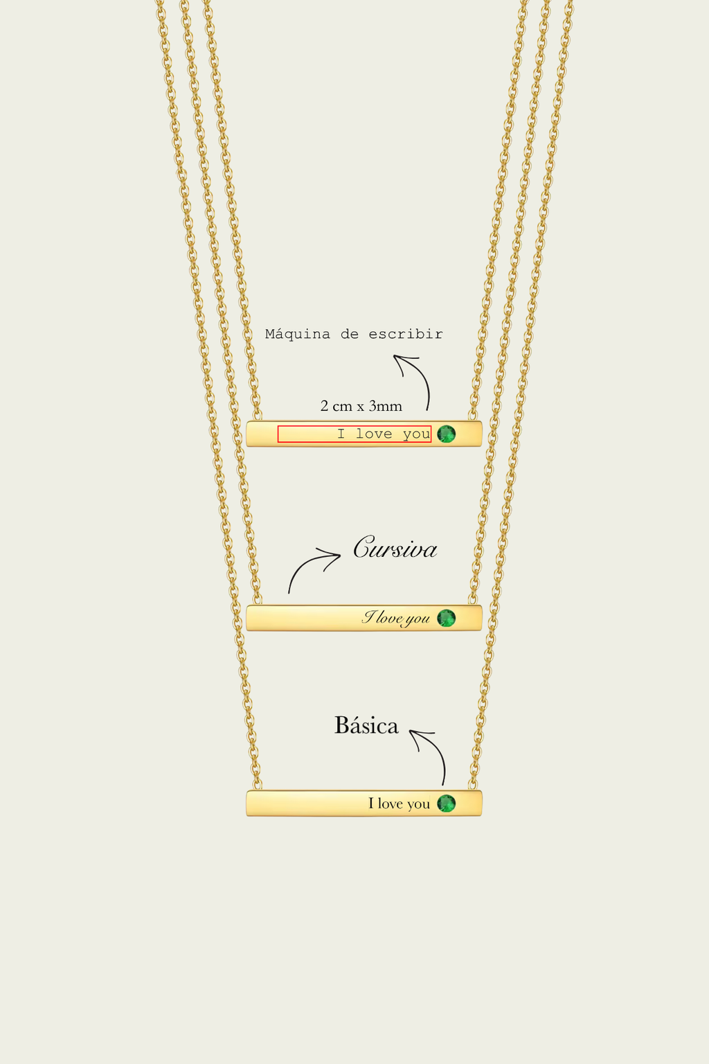 Bar Tag Necklace – Engraved (Green Zircon)