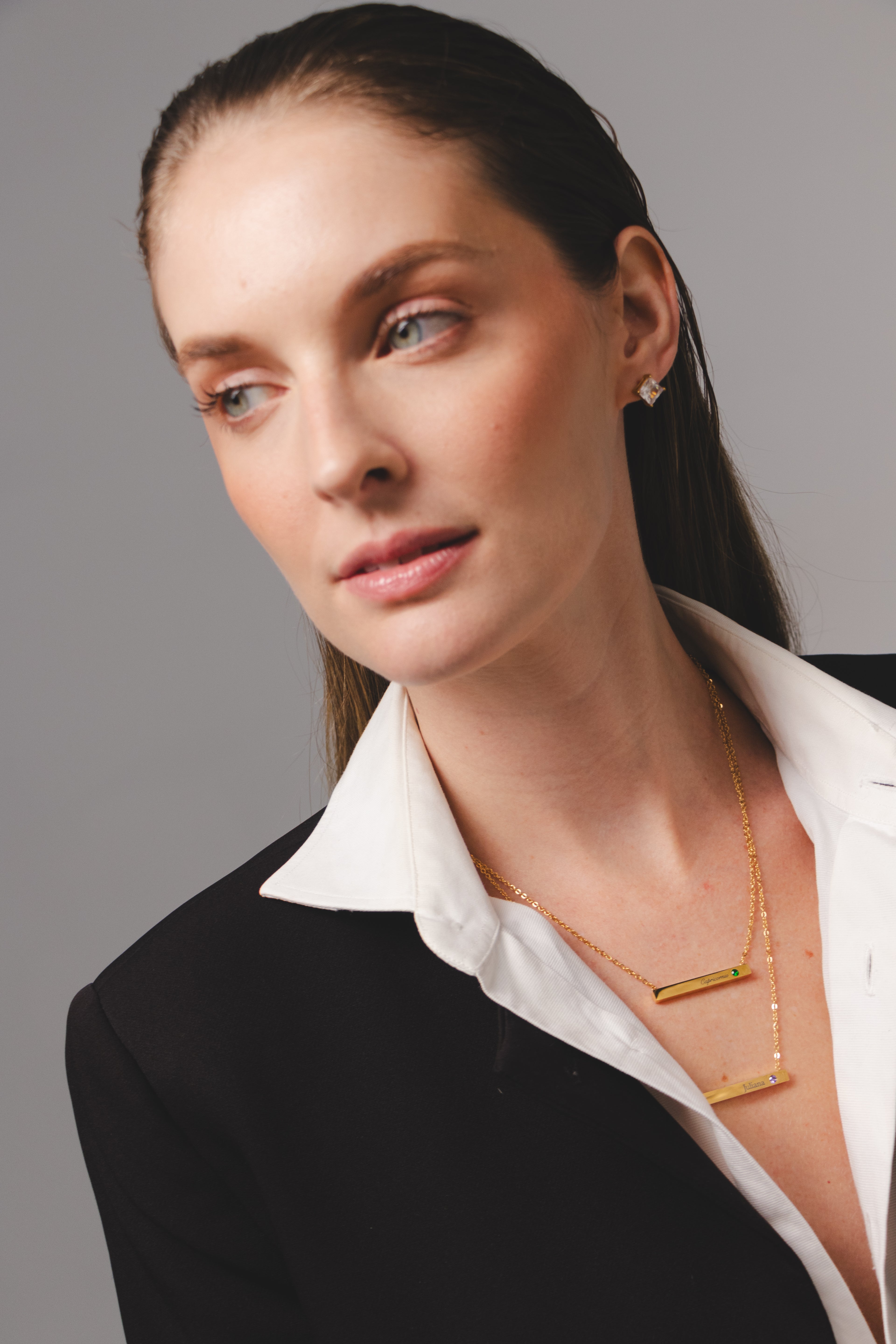 Bar Tag Necklace – Engraved (Lilac Zircon)