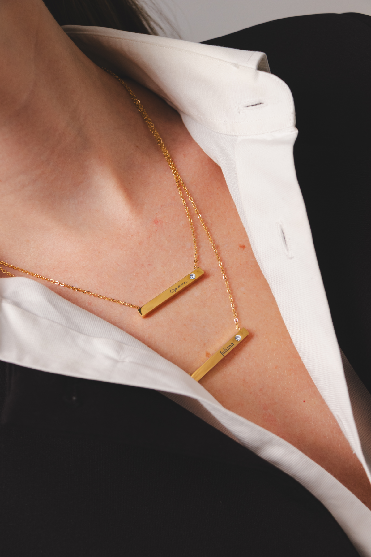 Bar Tag Necklace – Engraved (White Zircon)